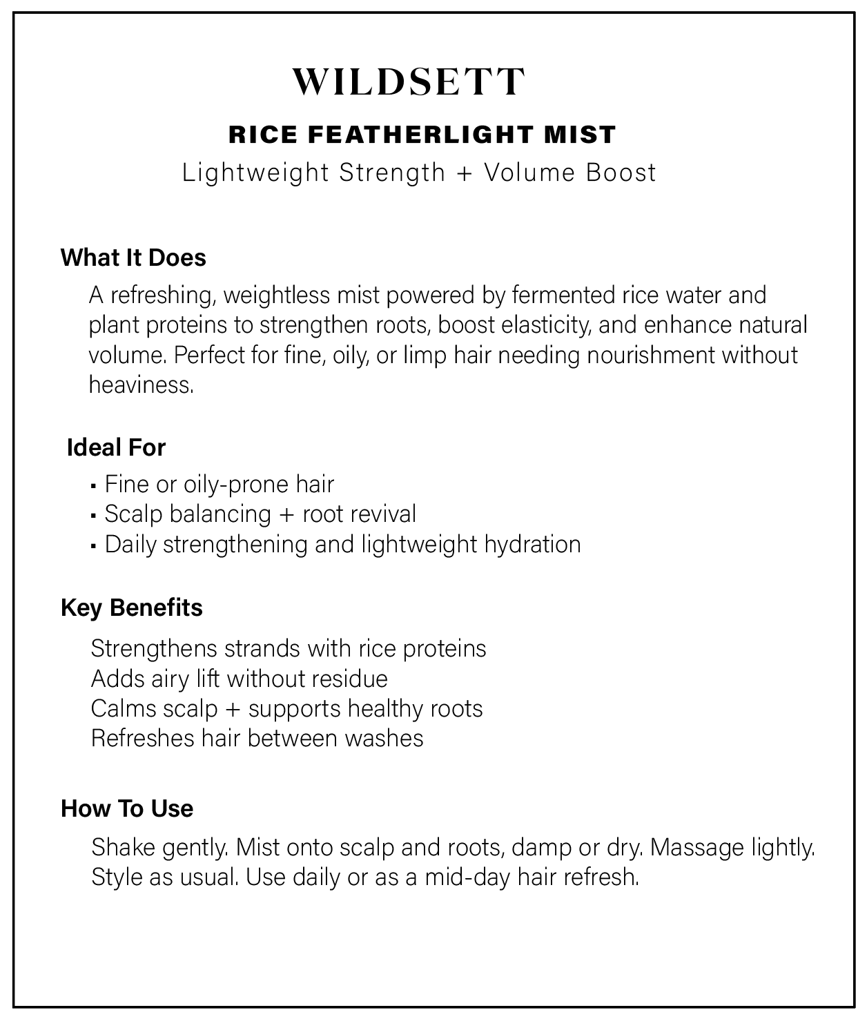 Rice Featherlight Mist – Oil Control Botanical Hair Mist for Fine Hair