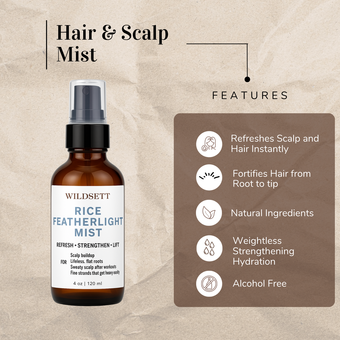 A feather-light, protein-rich scalp and hair mist crafted to refresh oily roots, balance oil production, and boost natural volume for fine or flat hair. Powered by fermented rice water, witch hazel, and strengthening panthenol, this alcohol-free formula helps clarify the scalp, reinforce delicate strands, and add airy lift—without any heaviness or buildup.