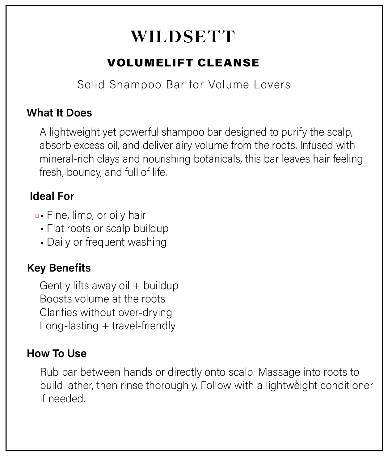 Volumelift Cleanse – Volumizing Botanical Solid Shampoo Bar for Fine Hair