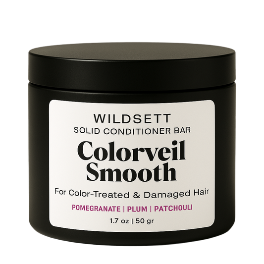 A rich, melt-on-contact conditioner bar that restores softness and strength without weighing hair down.
Formulated for dyed, bleached, or brittle strands, Colorveil Smooth seals in moisture and defends color with a nourishing blend of cupuaçu butter, argan oil, and hydrolyzed protein.