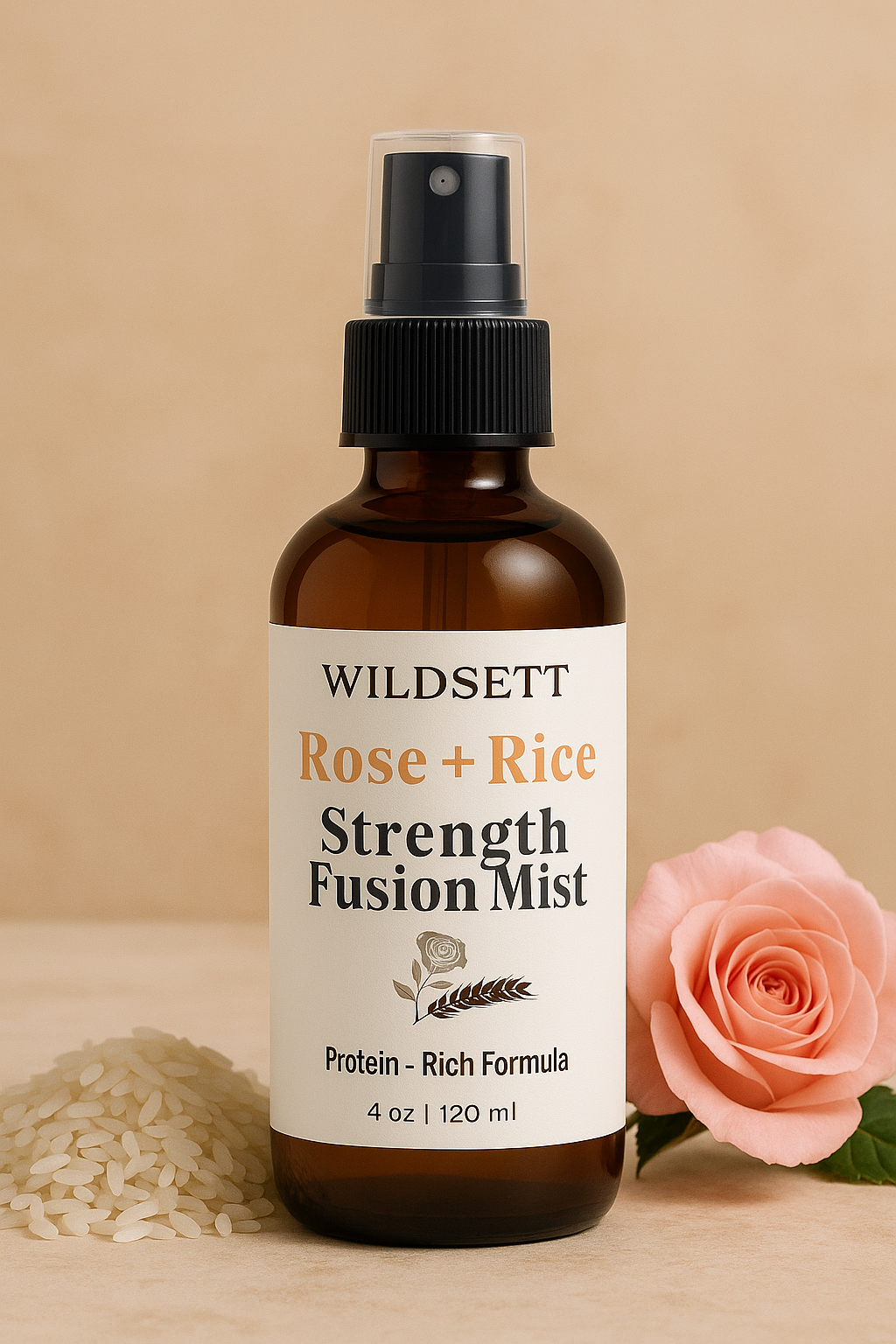Rose Rice Strength delivers essential plant-based proteins and scalp-balancing botanicals in a weightless veil—designed to restore resilience, enhance shine, and awaken the senses.

Perfect for weak, thinning, or stressed-out hair, this daily ritual supports scalp vitality and hair health across all textures and types.