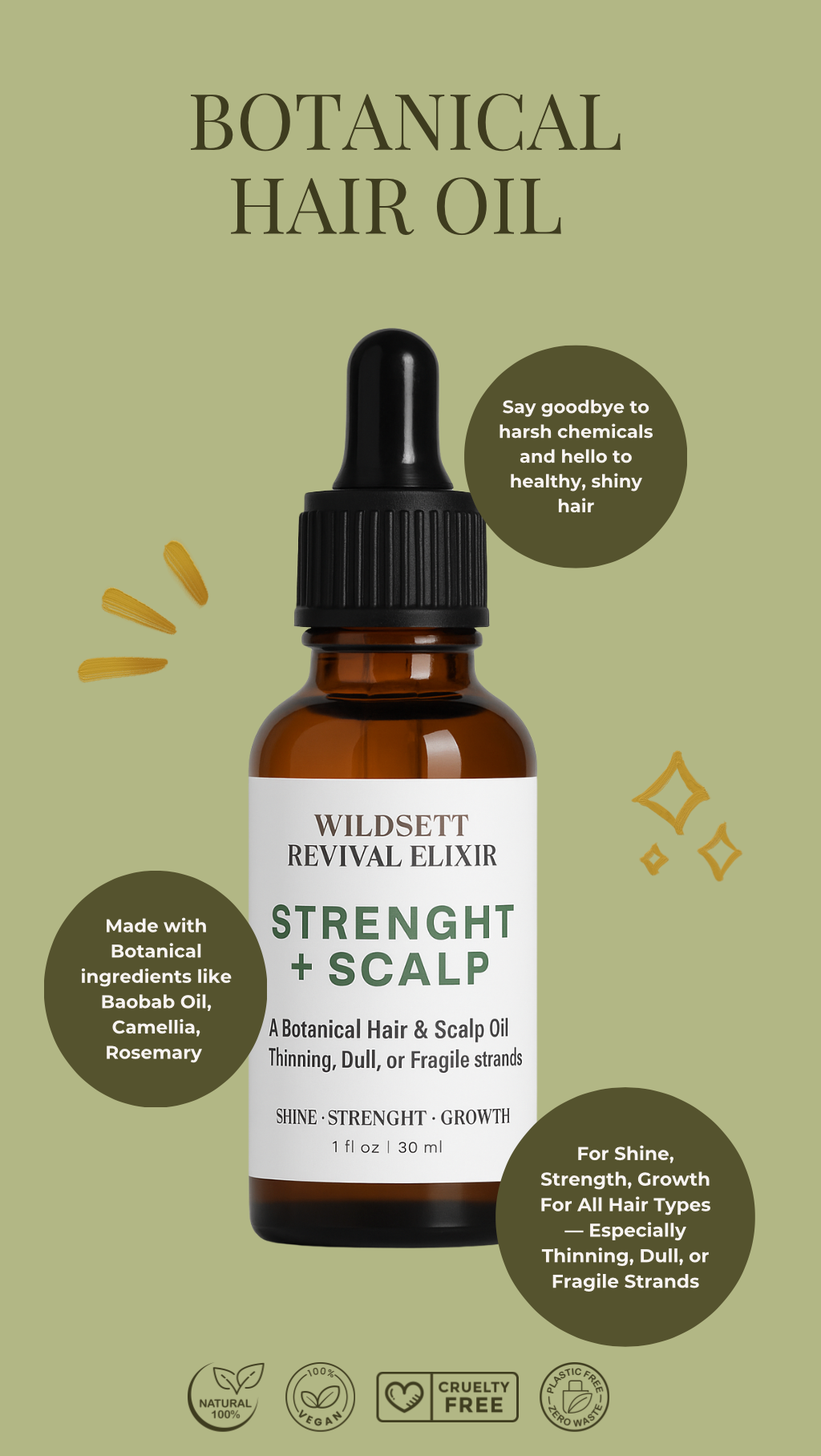 Botanical Hair & Scalp Oil for Shine, Strength, Growth For All Hair Types — Especially Thinning, Dull, or Fragile Strands