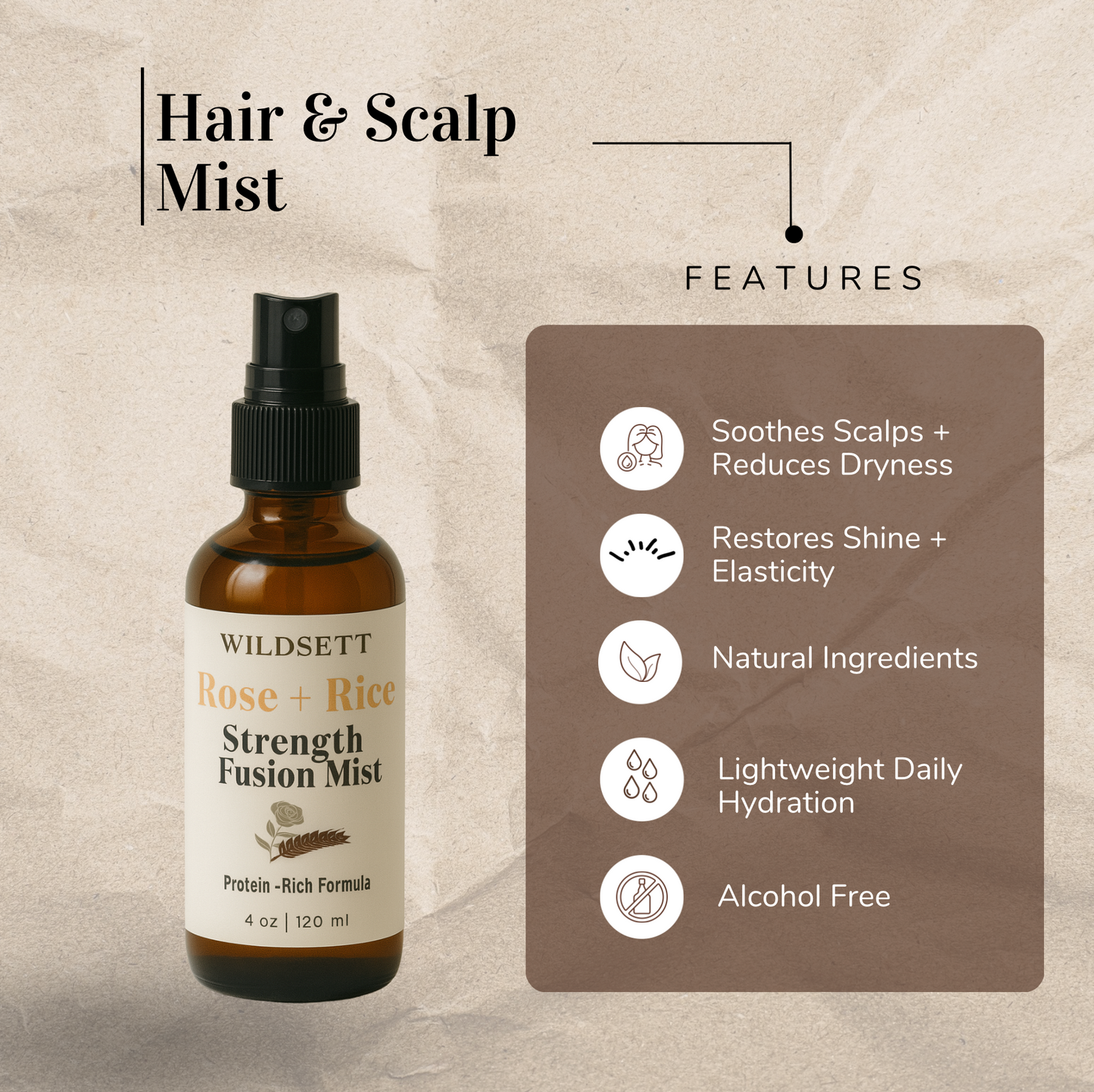 Rose Rice Strength delivers essential plant-based proteins and scalp-balancing botanicals in a weightless veil—designed to restore resilience, enhance shine, and awaken the senses.

Perfect for weak, thinning, or stressed-out hair, this daily ritual supports scalp vitality and hair health across all textures and types.