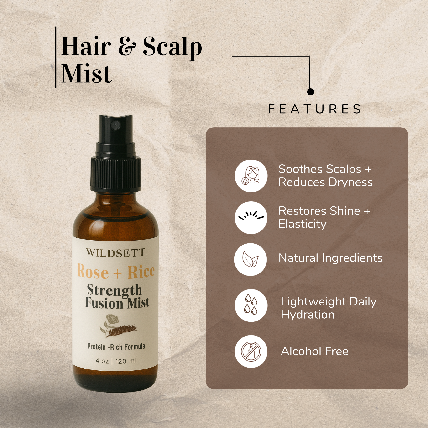 Rose Rice Strength delivers essential plant-based proteins and scalp-balancing botanicals in a weightless veil—designed to restore resilience, enhance shine, and awaken the senses.

Perfect for weak, thinning, or stressed-out hair, this daily ritual supports scalp vitality and hair health across all textures and types.