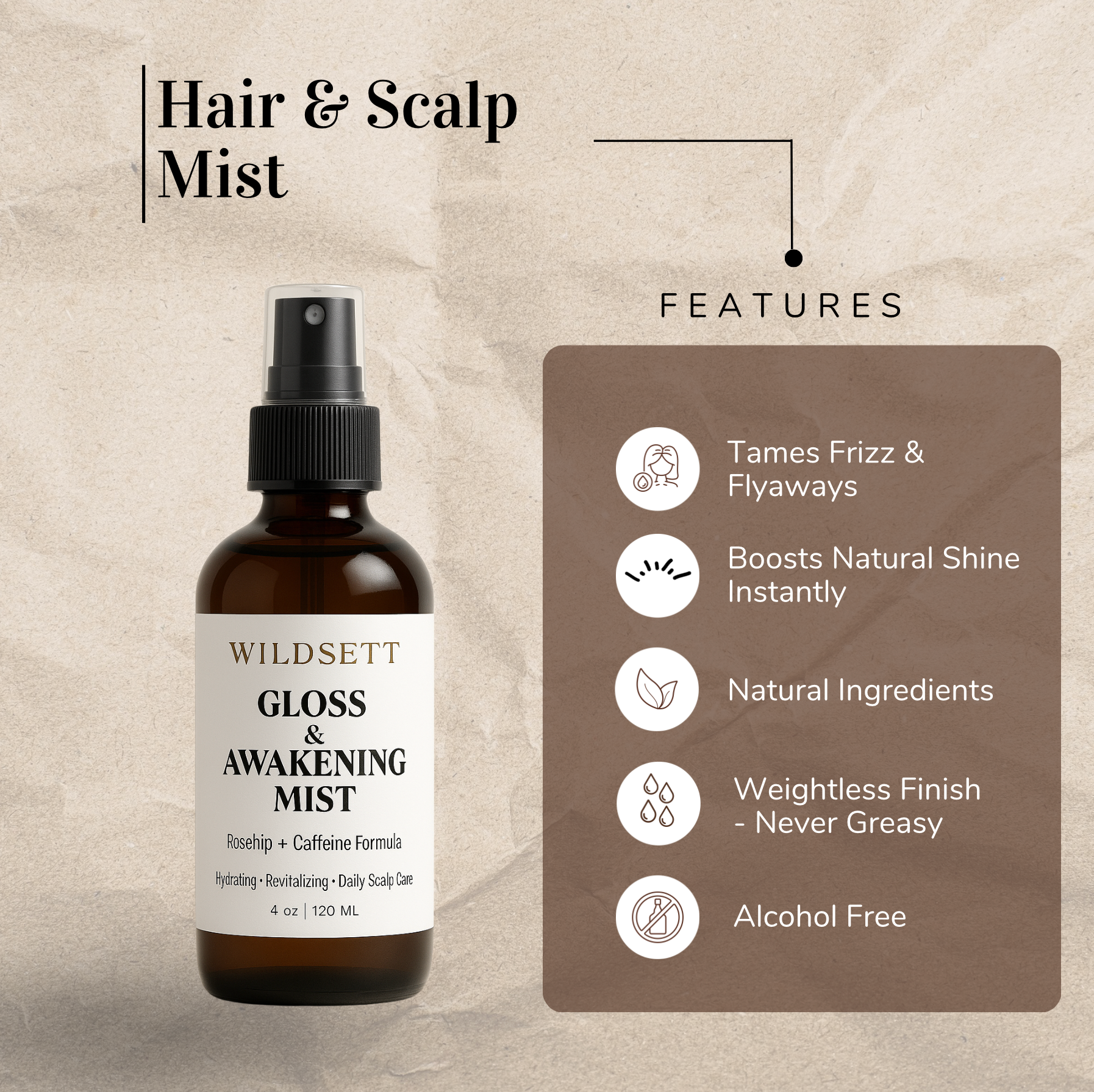 A revitalizing scalp mist that brings life back to tired roots. Infused with rose hydrosol, caffeine, and aloe, this lightweight tonic boosts microcirculation, soothes irritation, and restores scalp hydration without buildup.

Designed to awaken your roots and uplift your ritual, this mist is ideal for morning routines, post-shower resets, or midday refreshes. With every spray, it nourishes the scalp, enhances shine, and creates a calm, grounded moment.