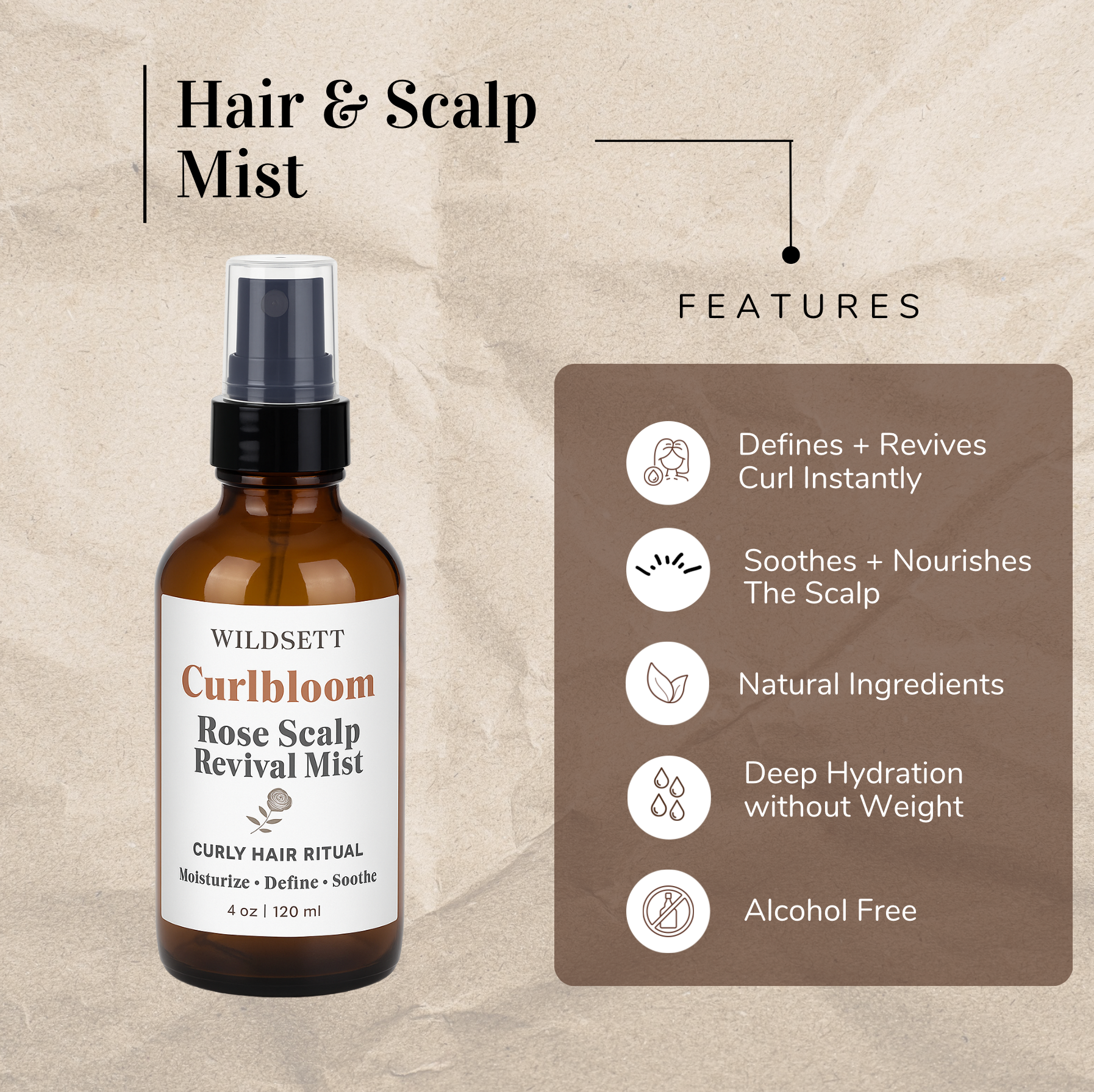 A botanical scalp tonic to calm, hydrate, and awaken hair roots. Infused with organic rose hydrosol, aloe vera, and rosemary to promote balance, softness, and strength,&nbsp;this silicone-free formula delivers moisture and slip without frizz or buildup. Perfect for curly, coily, or wavy textures that crave balance, bounce, and root nourishment.
